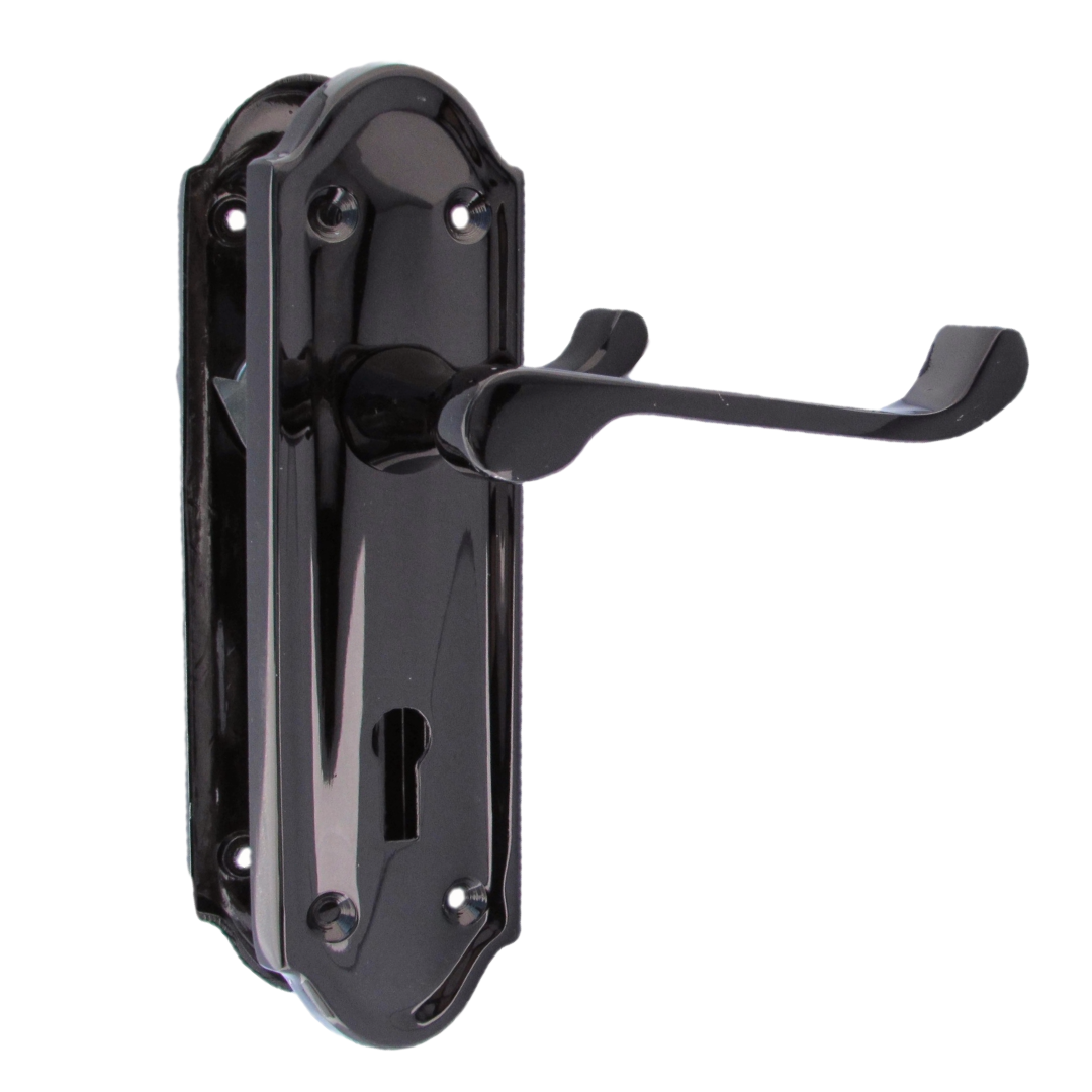 Ashford Door Handle Key Lock Scroll Lever - Black Nickel