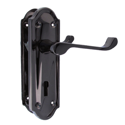 Ashford Door Handle Key Lock Scroll Lever - Black Nickel
