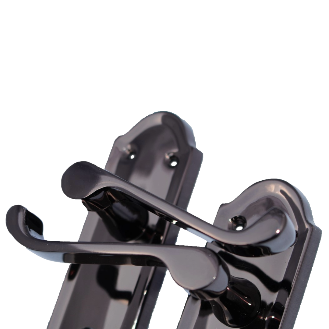 Ashford Door Handle Bathroom Lock Scroll Lever - Black Nickel