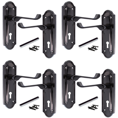 Poignées de porte Ashford multipack, serrure à clé, levier à défilement, nickel noir, 1/4/6 paires