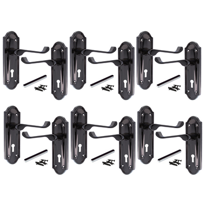 Poignées de porte Ashford multipack, serrure à clé, levier à défilement, nickel noir, 1/4/6 paires
