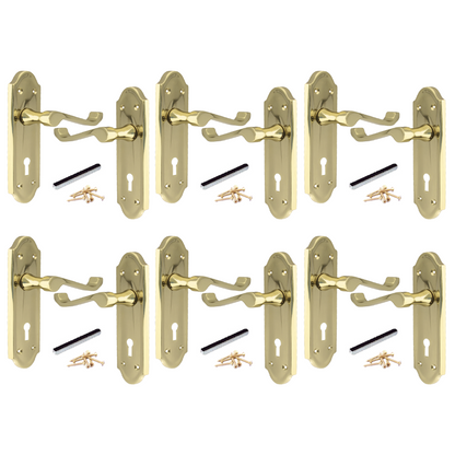 Poignées de porte Ashford multipack, serrure à clé, levier à défilement, laiton, 1/4/6 paires