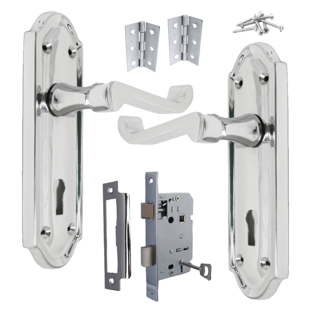 Marketplace JPG companion for Ashford Door Handle Key Lock Scroll Lever - Chrome Key Lock Hinge Pack