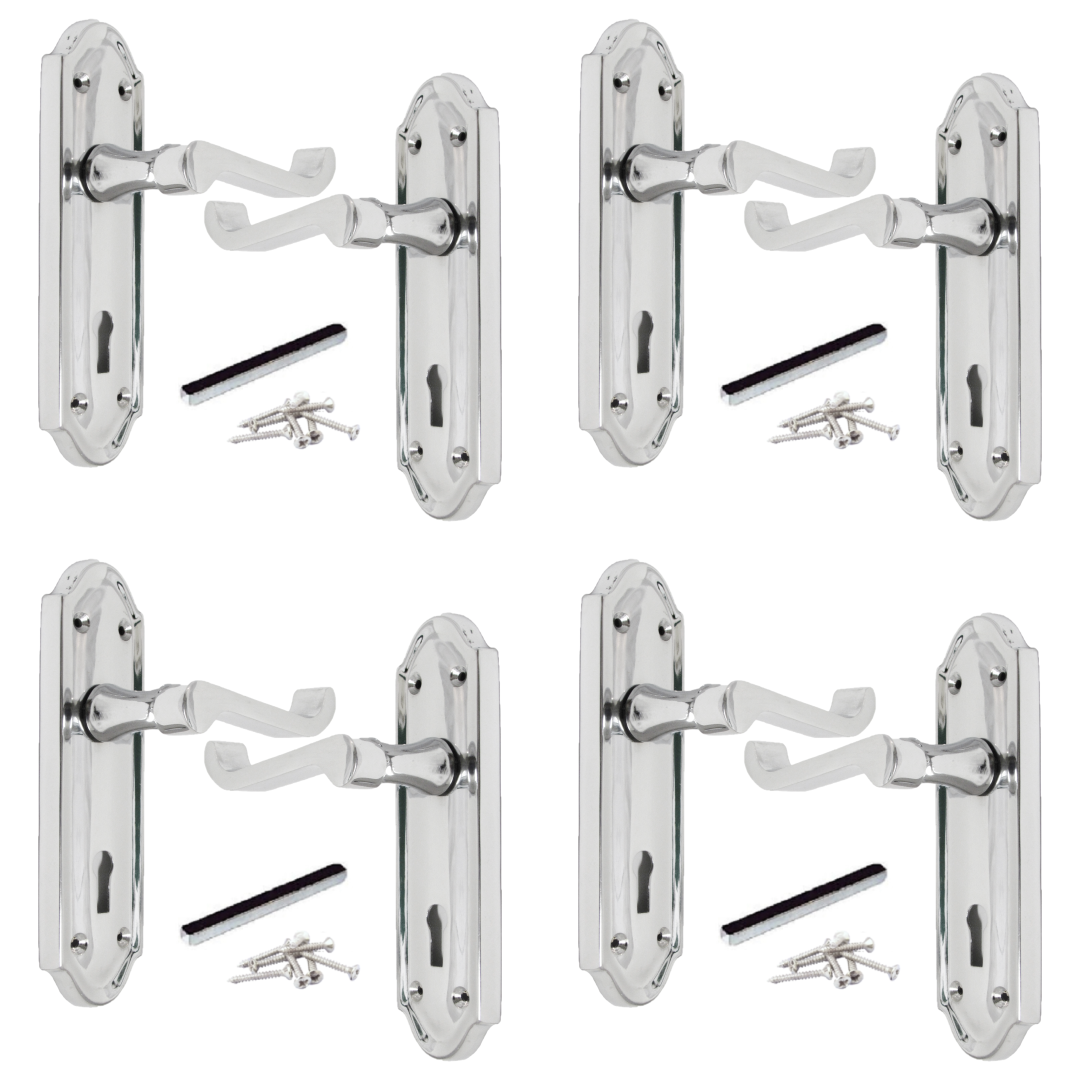 Poignées de porte Ashford à clé, levier à défilement, chromées, 1/4/6 paires