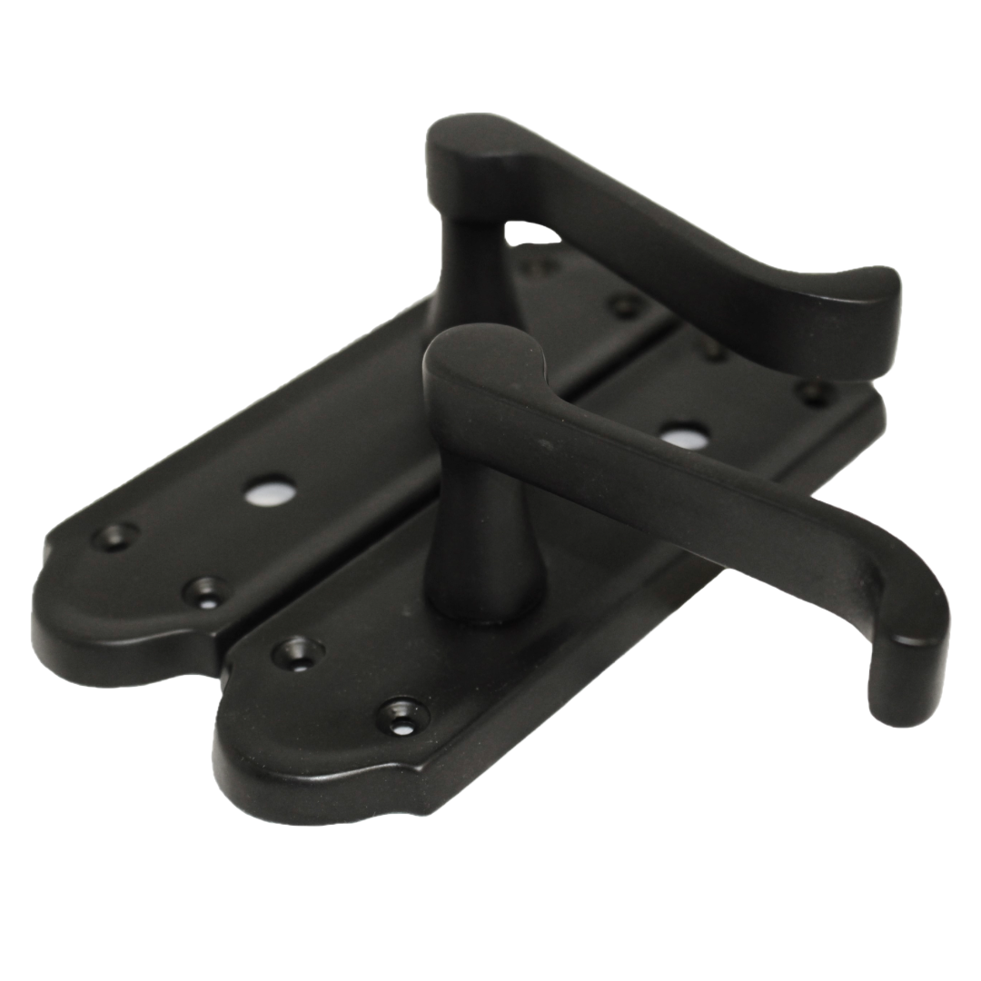 Ashford Door Handle Bathroom Lock Scroll Lever - Matt Black Chrome Bath Pack