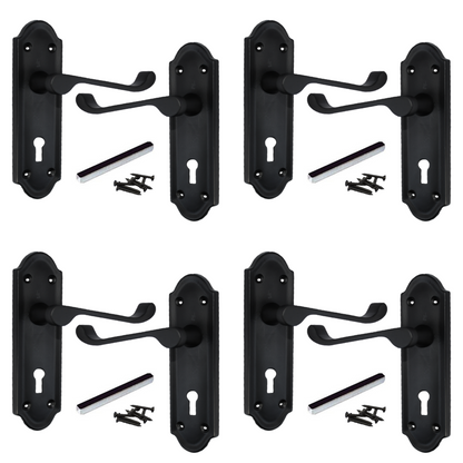 Poignées de porte Ashford multipack, serrure à clé, levier à défilement, noir mat, 1/4/6 paires