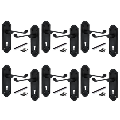 Poignées de porte Ashford multipack, serrure à clé, levier à défilement, noir mat, 1/4/6 paires