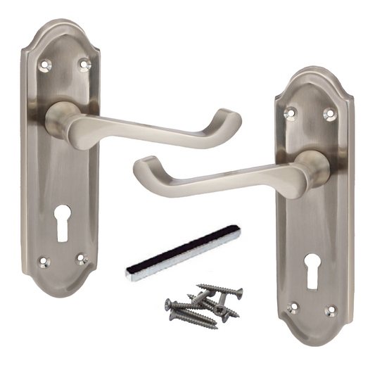 Ashford Door Handle Key Lock Scroll Lever - Satin