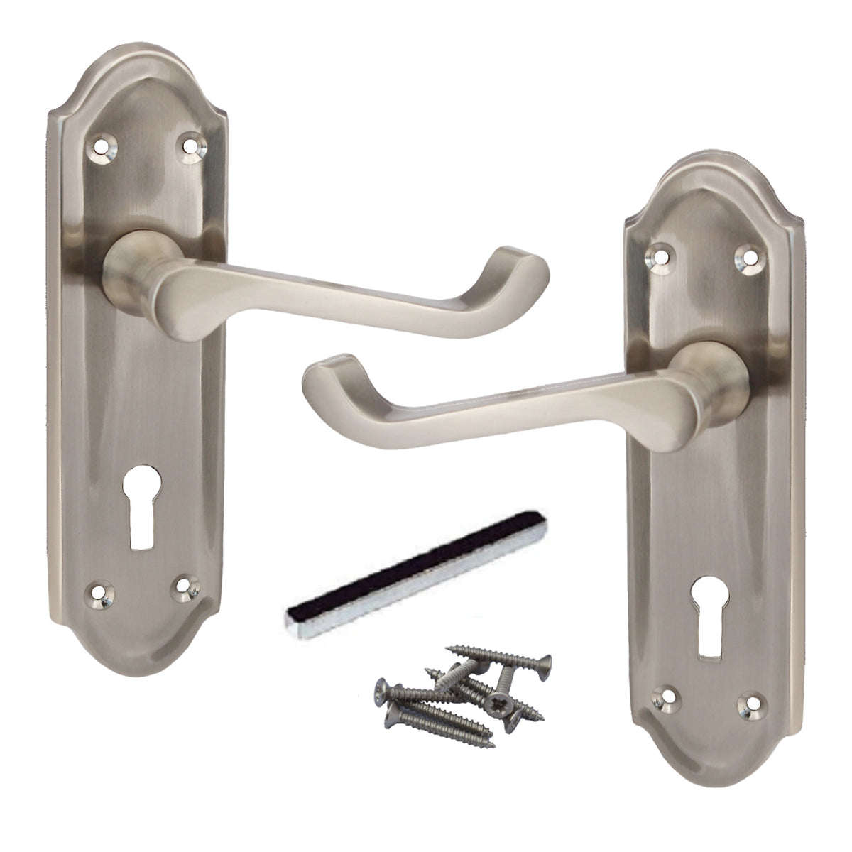 Marketplace JPG companion for Ashford Door Handle Key Lock Scroll Lever - Satin Key Lock Hinge Pack