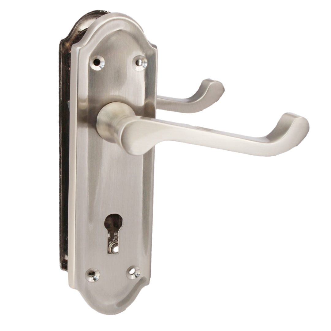 Ashford Door Handle Key Lock Scroll Lever - Satin
