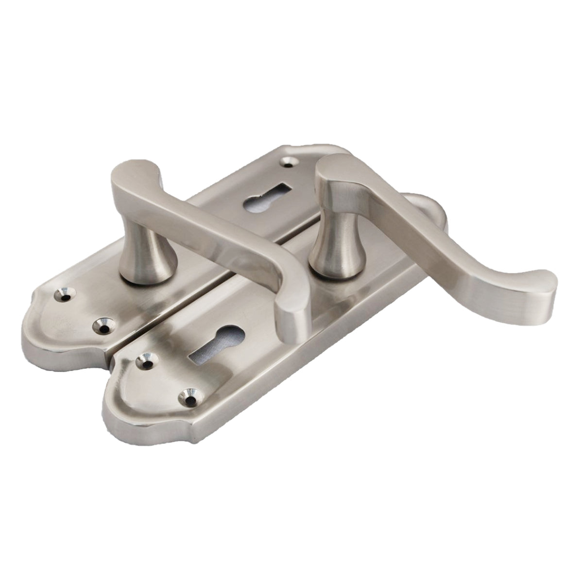 Marketplace JPG companion for Ashford Door Handle Key Lock Scroll Lever - Satin Key Lock Hinge Pack