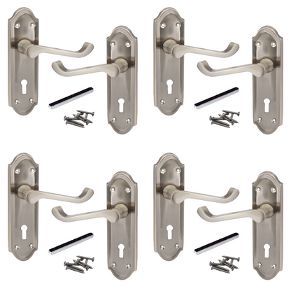 Poignées de porte Ashford multipack, serrure à clé, levier à défilement, satin, 1/4/6 paires