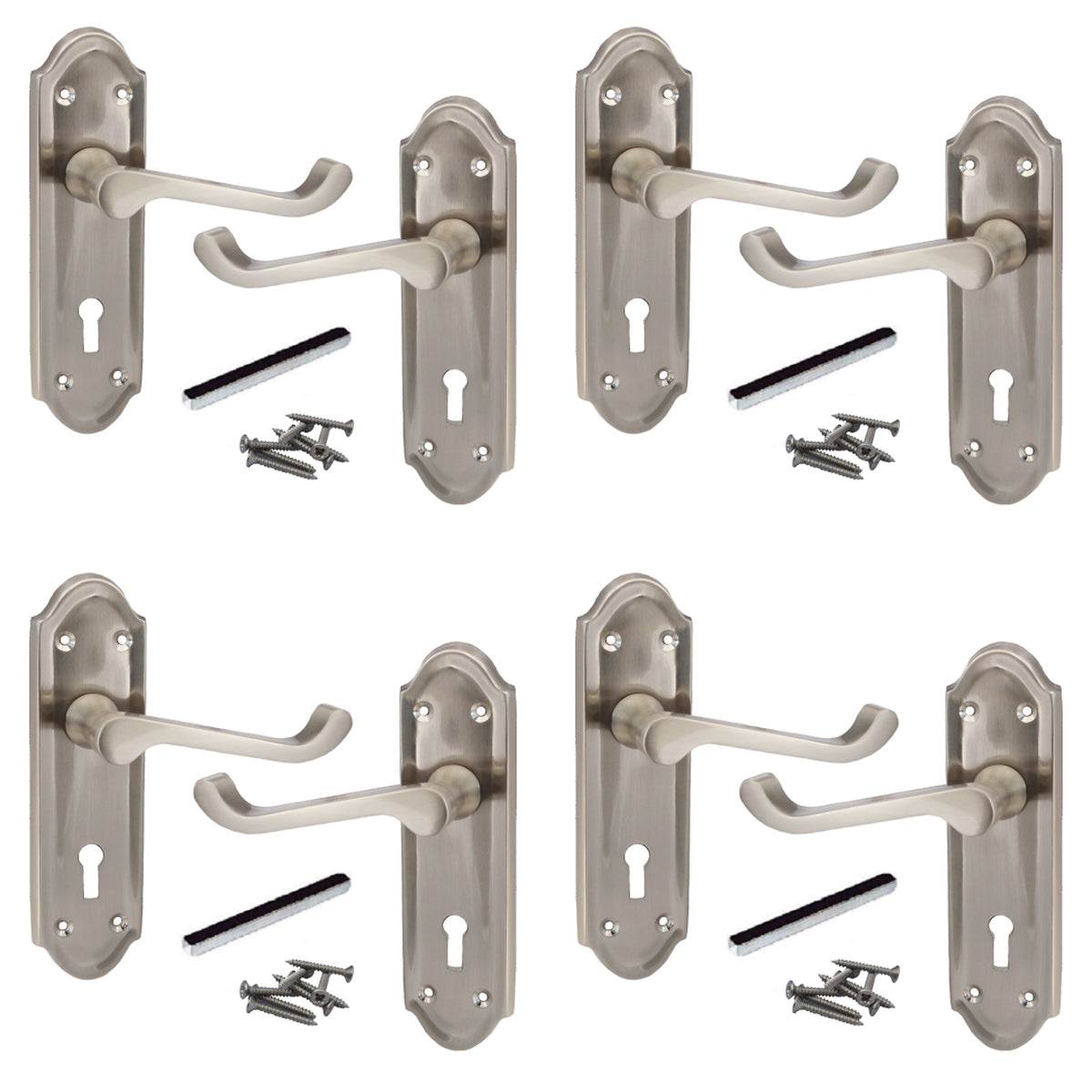 Marketplace JPG companion for Multipack Door Handles Ashford Key Lock Scroll Lever Satin 1/4/6 Pairs - 168mm X 47mm