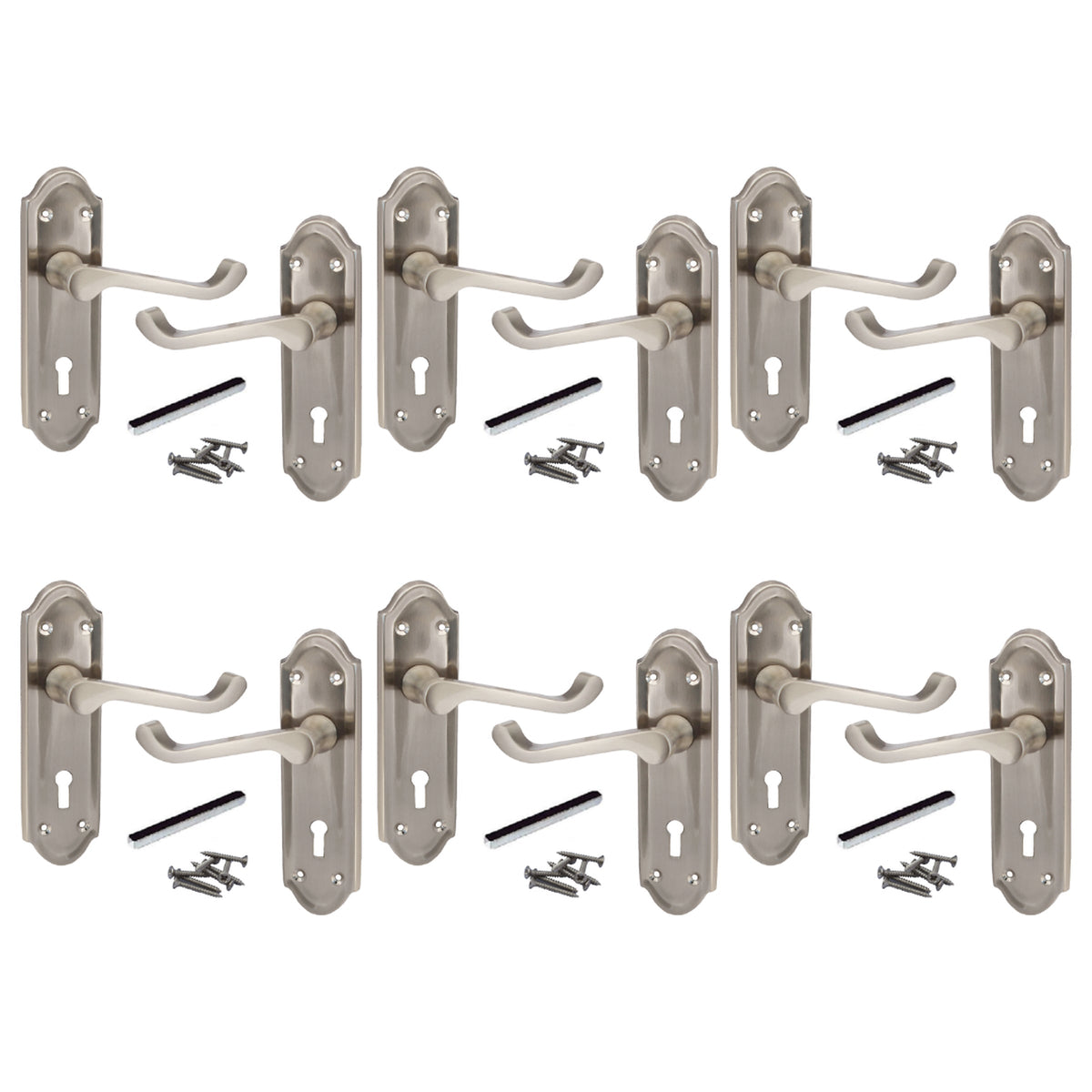 Marketplace JPG companion for Multipack Door Handles Ashford Key Lock Scroll Lever Satin 1/4/6 Pairs - 168mm X 47mm
