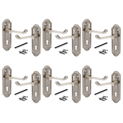 Marketplace JPG companion for Multipack Door Handles Ashford Key Lock Scroll Lever Satin 1/4/6 Pairs - 168mm X 47mm