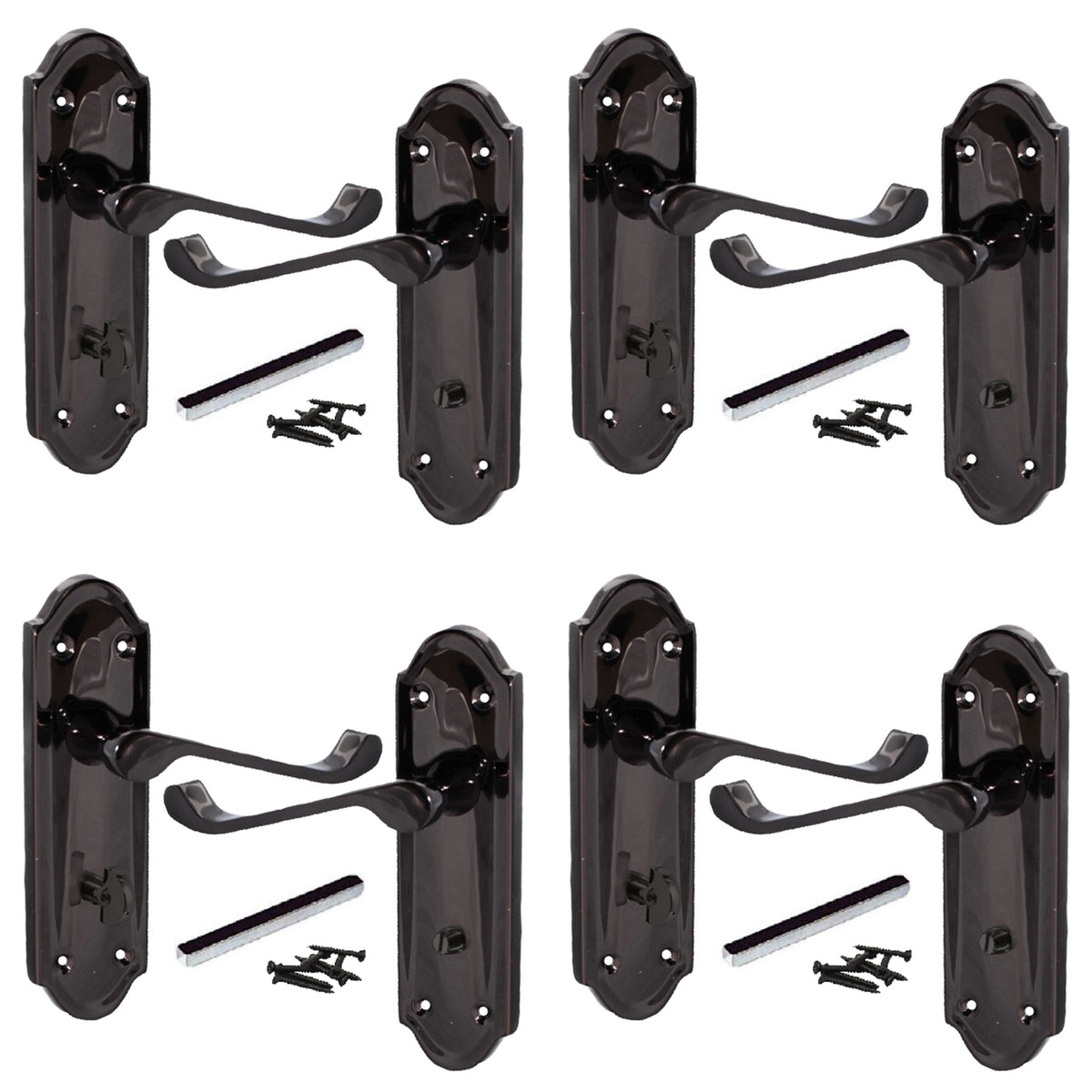 Marketplace JPG companion for Multipack Door Handles Ashford Bathroom Lock Scroll Lever Black Nickel 1/4/6 Pairs - 168mm X 47mm