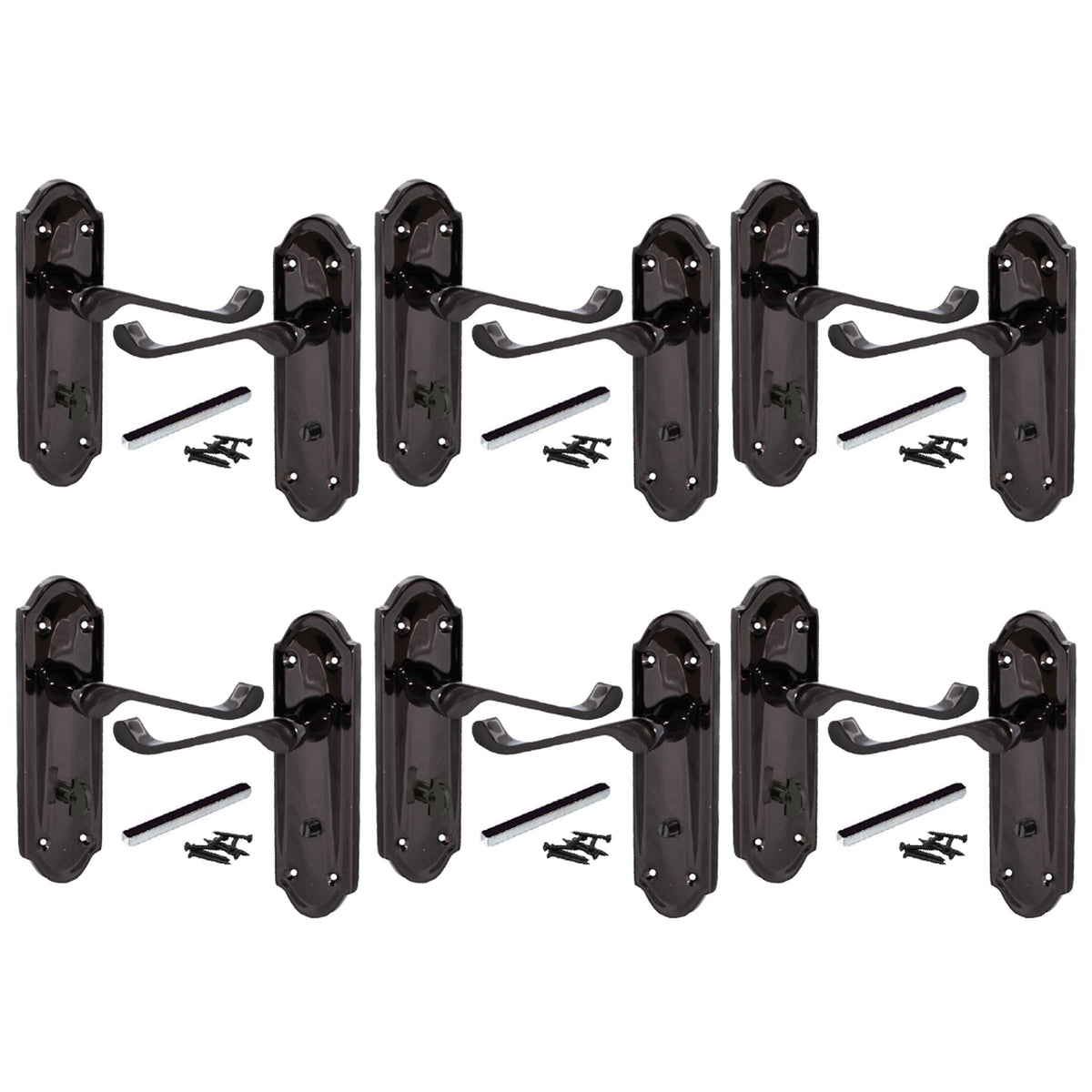Marketplace JPG companion for Multipack Door Handles Ashford Bathroom Lock Scroll Lever Black Nickel 1/4/6 Pairs - 168mm X 47mm