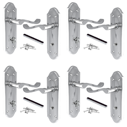 Poignées de porte de salle de bain Ashford, lot de 1, 4 ou 6 paires, chromées, avec levier à défilement