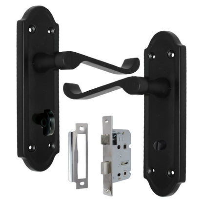Marketplace JPG companion for Ashford Door Handle Bathroom Lock Scroll Lever - Matt Black Chrome Bath Pack