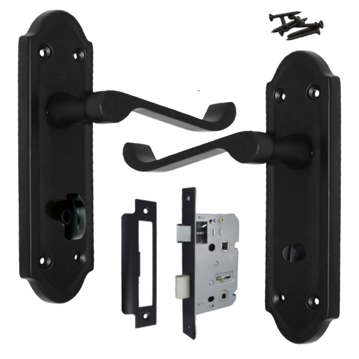 Marketplace JPG companion for Ashford Door Handle Bathroom Lock Scroll Lever - Matt Black Bath Pack