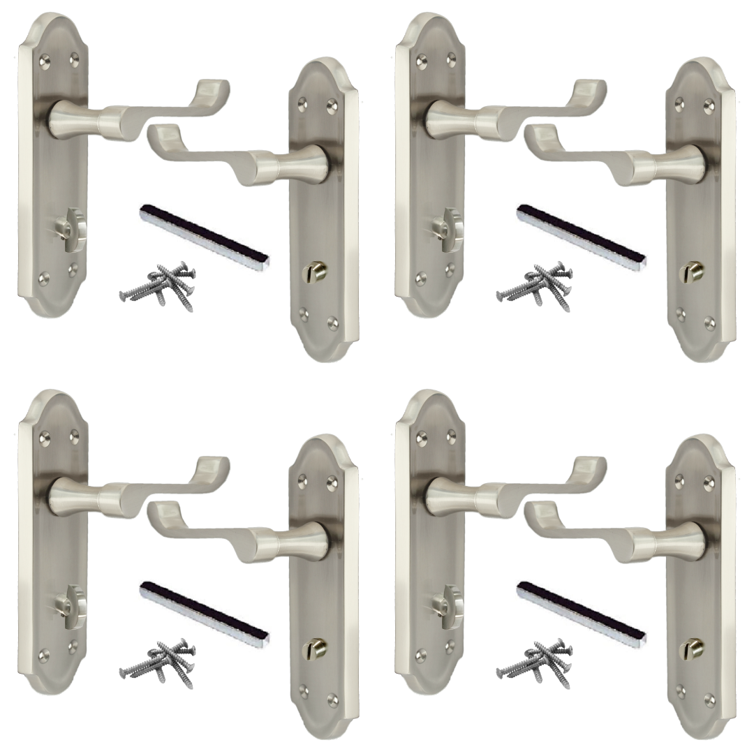 MULTIPACK Door Handles Ashford Bath Handle Victorian Bathroom Handle Satin 1/4/6 Pairs