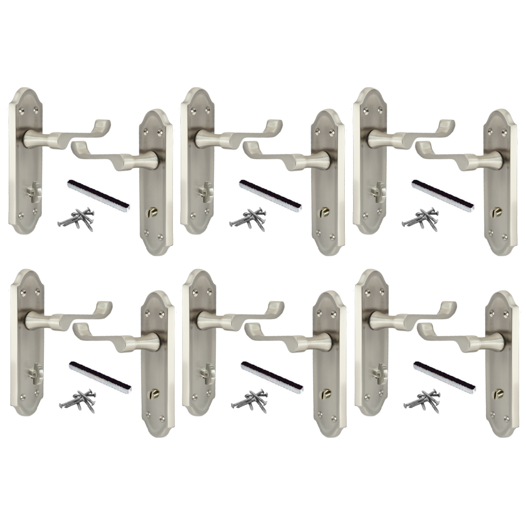 MULTIPACK Door Handles Ashford Bath Handle Victorian Bathroom Handle Satin 1/4/6 Pairs