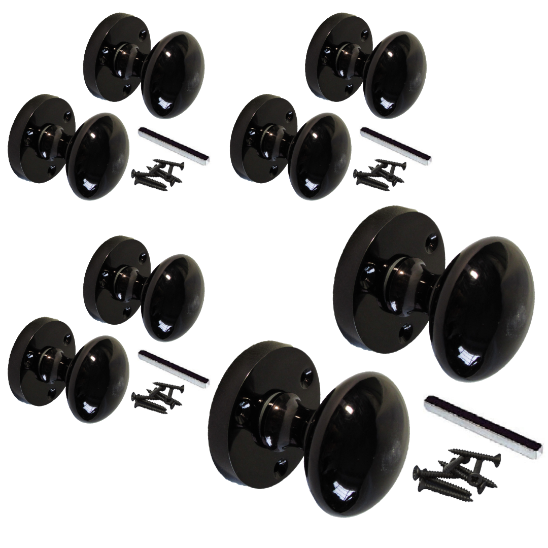 MULTIPACK Door Knobs Victorian Mortice Round Door Knobs Black Nickel 1/4/6 Pairs