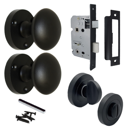 Door Knobs Round Victorian Mortice Knob Sprung - Matt Black Thumbturn Lock Pack 56mm