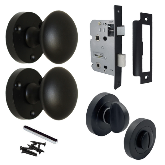 Door Knobs Round Victorian Mortice Knob Sprung - Matt Black Thumbturn Lock Pack 56mm