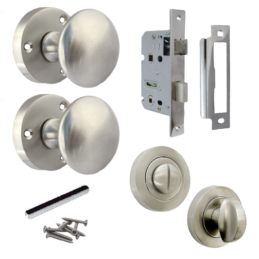Door Knobs Round Victorian Mortice Knob Sprung - Satin Thumbturn Pack 56mm