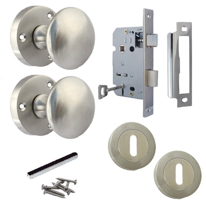 Marketplace JPG companion for Door Knobs Round Victorian Mortice Knob Sprung - Satin Escutcheon Key Lock 56mm