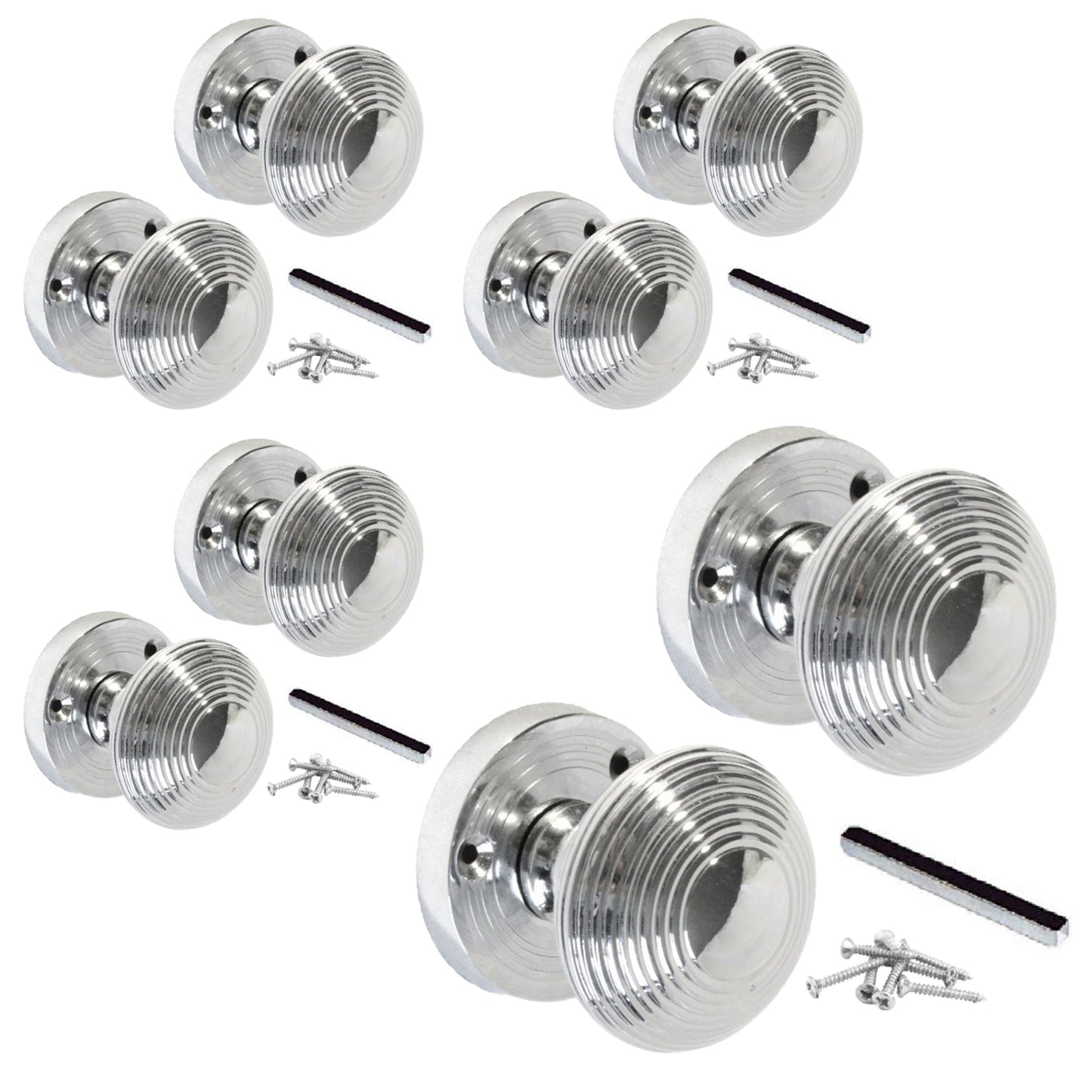 Marketplace JPG companion for Multipack Reeded Door Knobs Sprung Mortice Door Handle Chrome 1/4/6 Pairs - 56mm