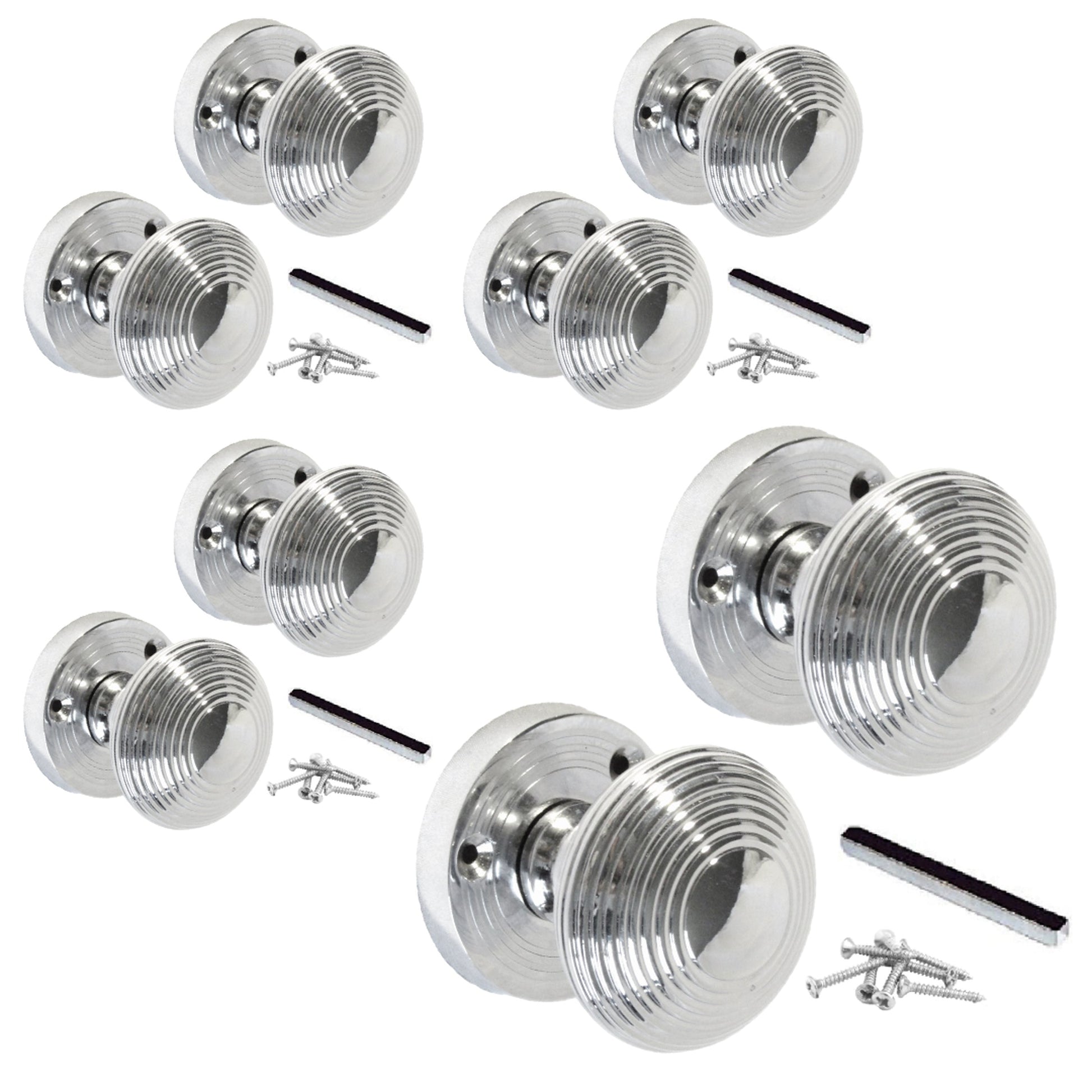 Marketplace JPG companion for Multipack Reeded Door Knobs Sprung Mortice Door Handle Chrome 1/4/6 Pairs - 56mm