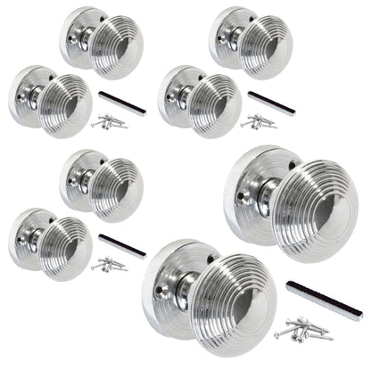 Marketplace JPG companion for Multipack Reeded Door Knobs Sprung Mortice Door Handle Chrome 1/4/6 Pairs - 56mm