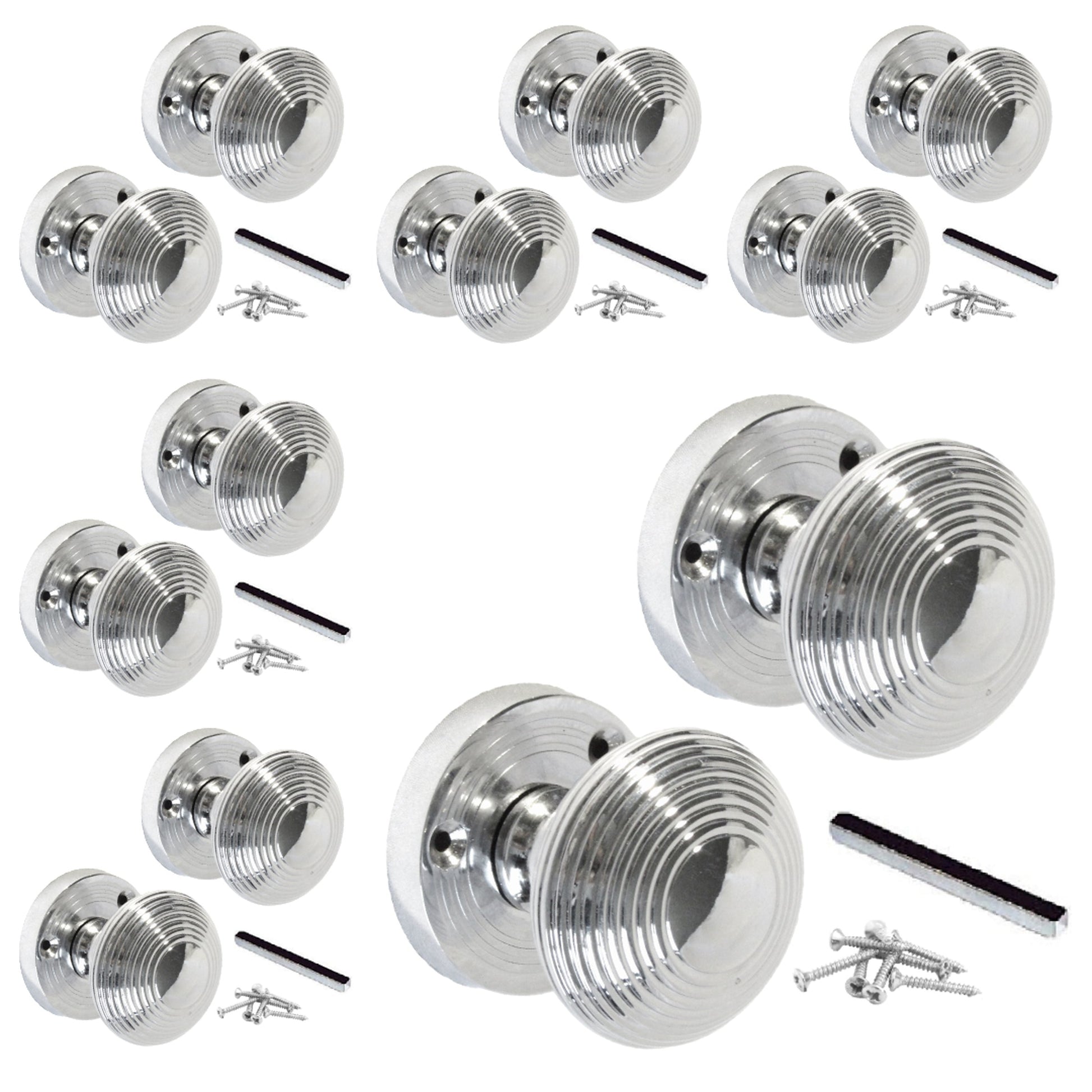 Marketplace JPG companion for Multipack Reeded Door Knobs Sprung Mortice Door Handle Chrome 1/4/6 Pairs - 56mm