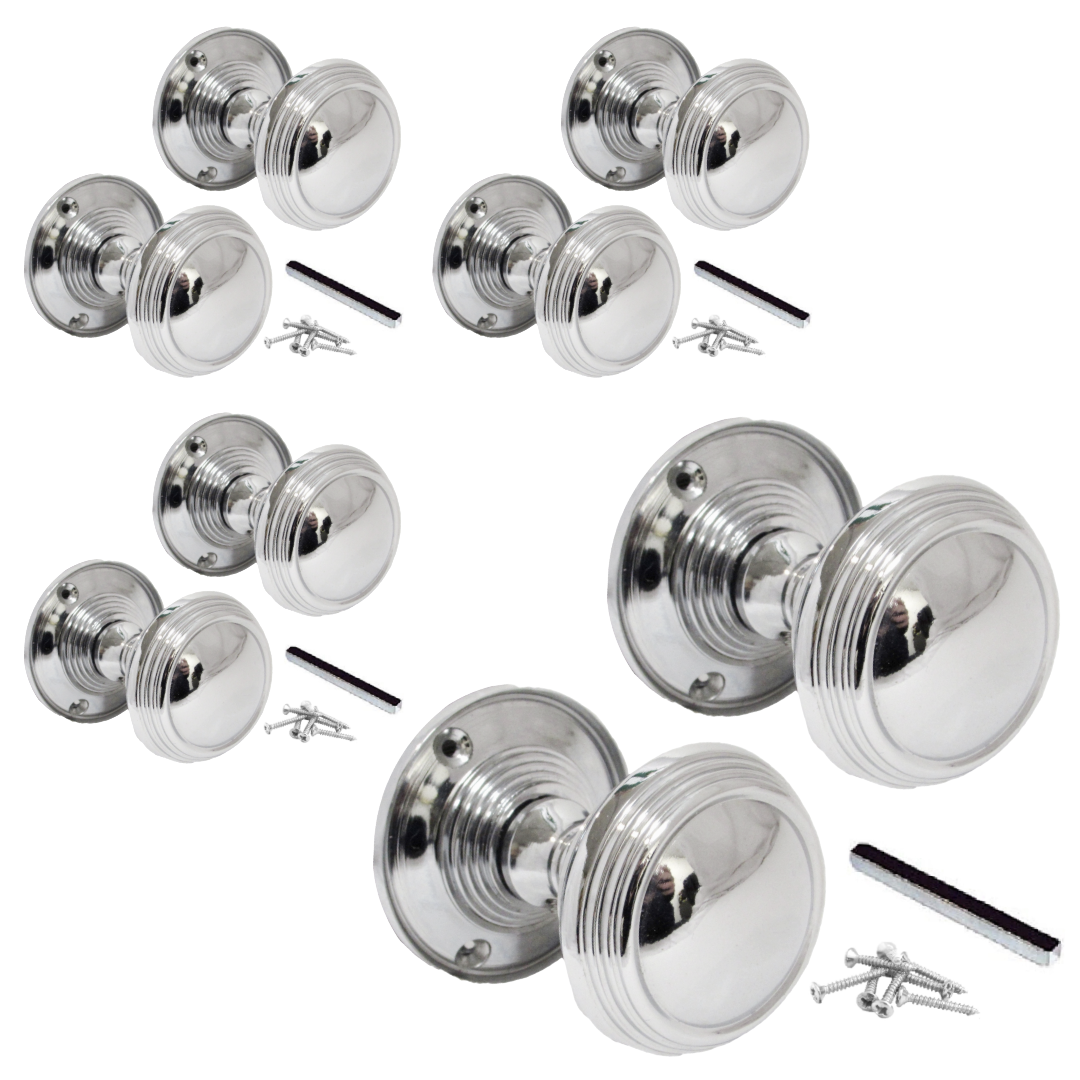 MULTIPACK Door Knob Chrome Queen Anne HEAVY BRASS Reeded Knobs 1/4/6 Pairs