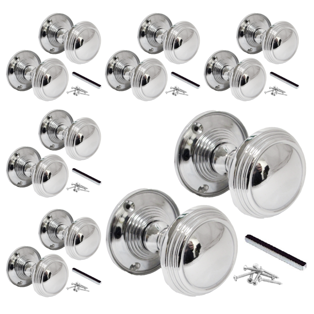 MULTIPACK Door Knob Chrome Queen Anne HEAVY BRASS Reeded Knobs 1/4/6 Pairs
