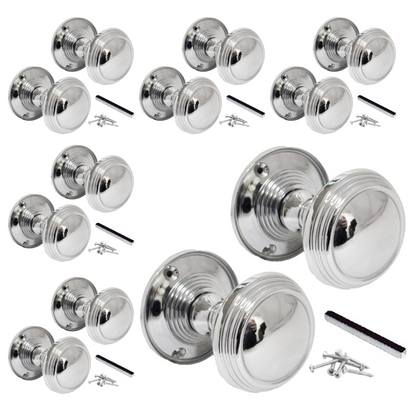 MULTIPACK Door Knob Chrome Queen Anne HEAVY BRASS Reeded Knobs 1/4/6 Pairs