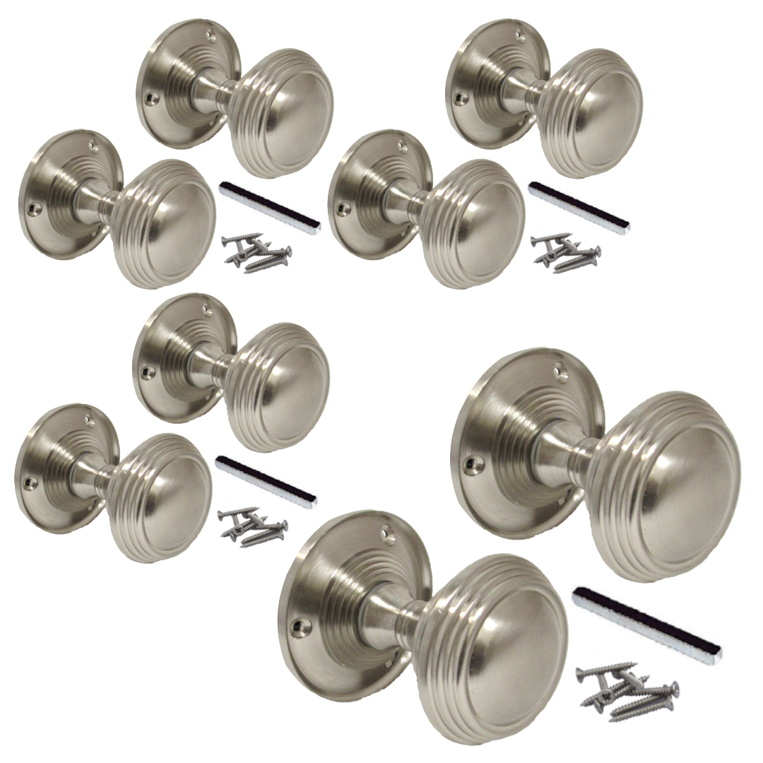 Lot de 1/4/6 paires de boutons de porte cannelés en laiton massif satiné Queen Anne
