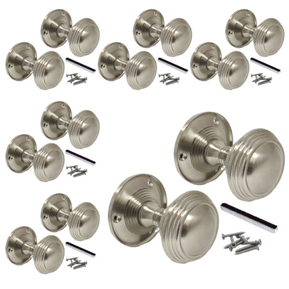 Marketplace JPG companion for Multipack Door Knob Satin Queen Anne Heavy Brass Reeded Knobs 1/4/6 Pairs