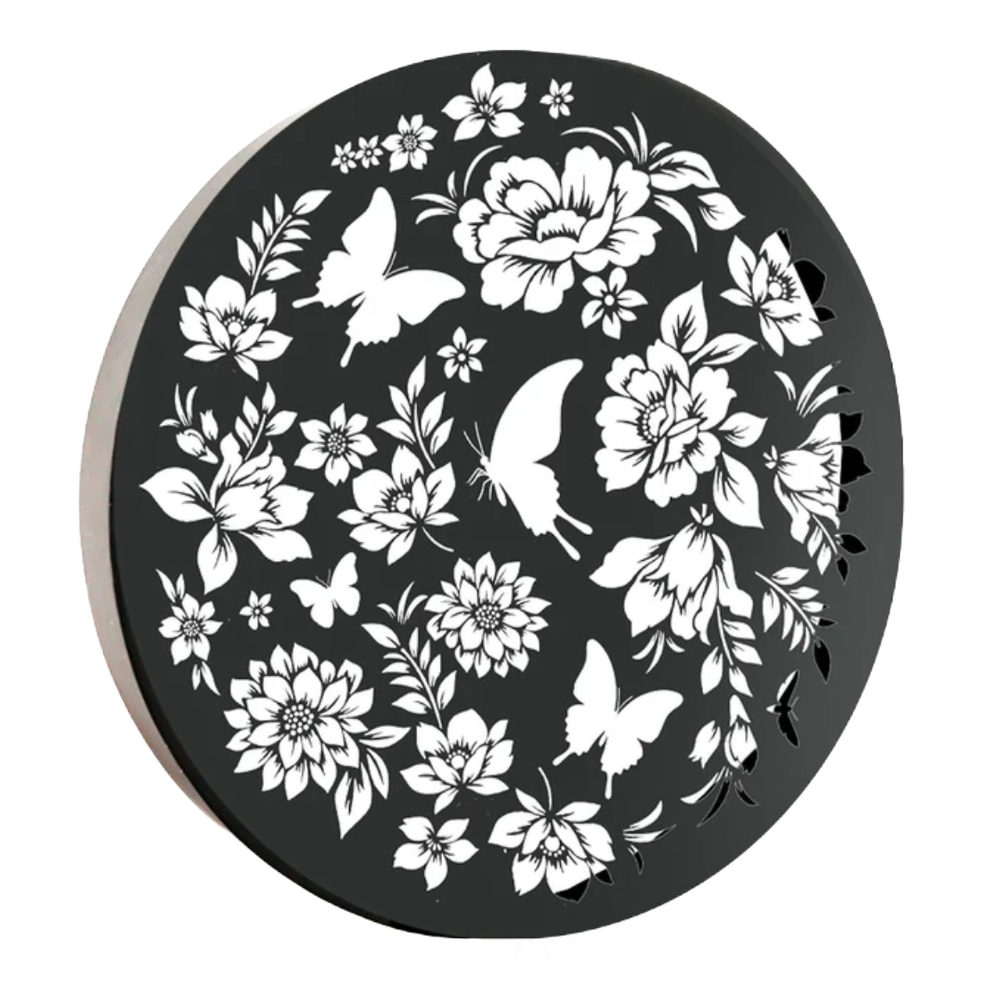Round Butterfly Solar Wall Panel Metal LED Garden Decor - 40cm x 40cm x 5cm