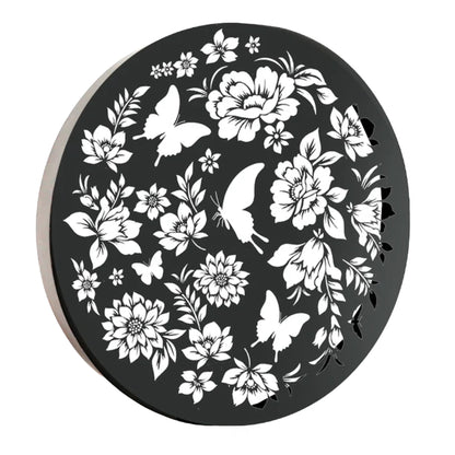 Round Butterfly Solar Wall Panel Metal LED Garden Decor - 40cm x 40cm x 5cm