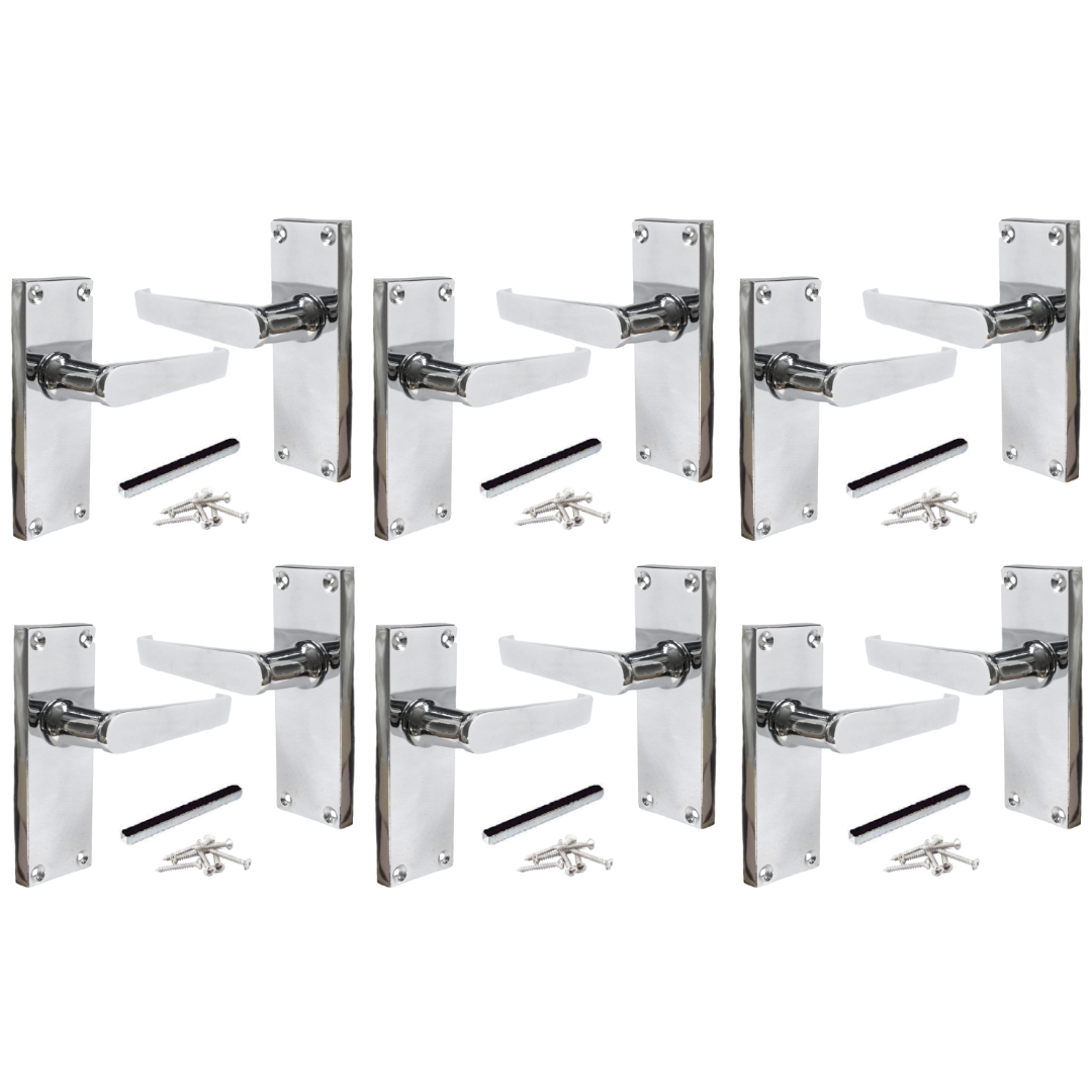 MULTIPACK Door Handles Victorian Straight Lever Latch - Chrome 1/4/6 Pairs
