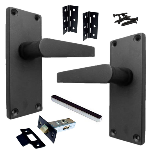 Door Handles Victorian Straight Lever Matt Black Hinges & Latch Pack Set 120 x 42mm