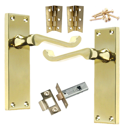 Poignées de porte à levier à défilement et loquet interne - Charnières en laiton 150 x 40 mm