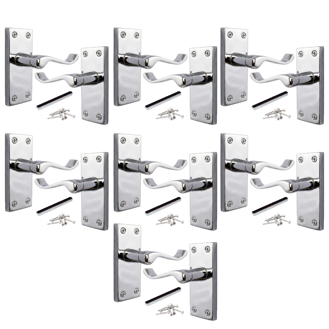 Multipack Victorian Scroll Latch Door Handle - Chrome 1-8 Pairs - 118mm