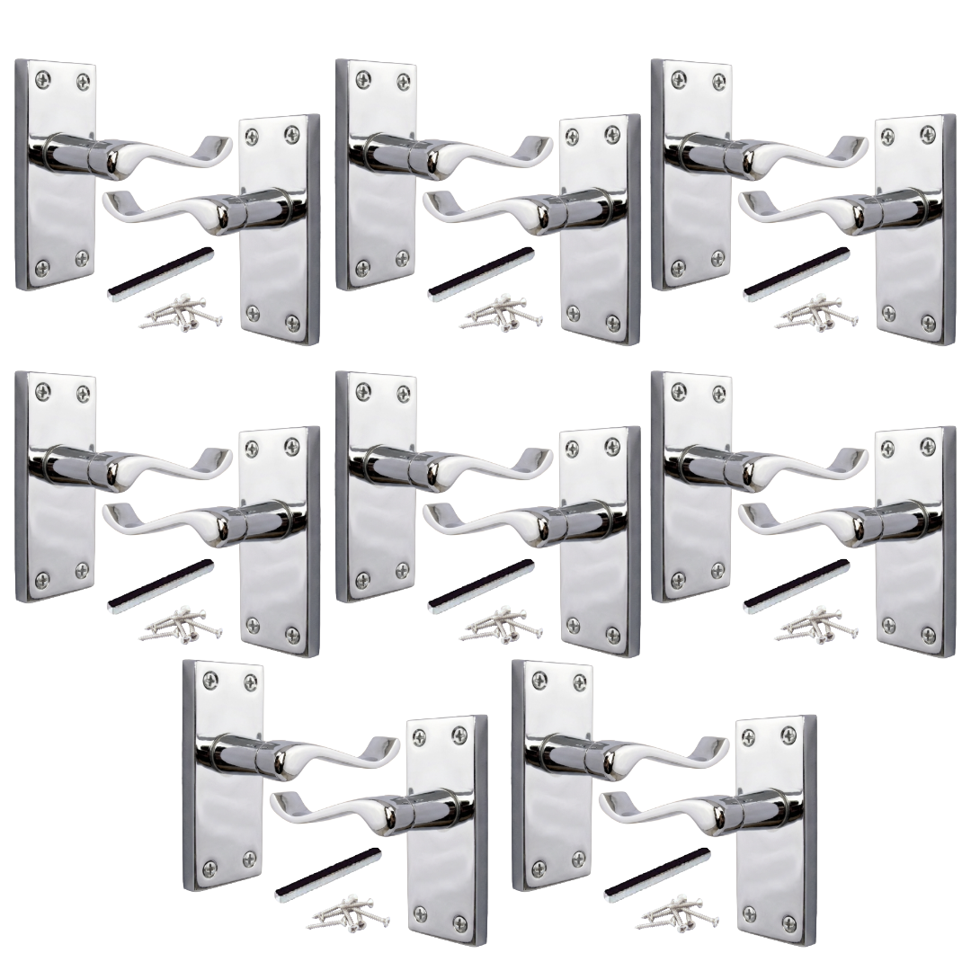 Multipack Victorian Scroll Latch Door Handle - Chrome 1-8 Pairs - 118mm