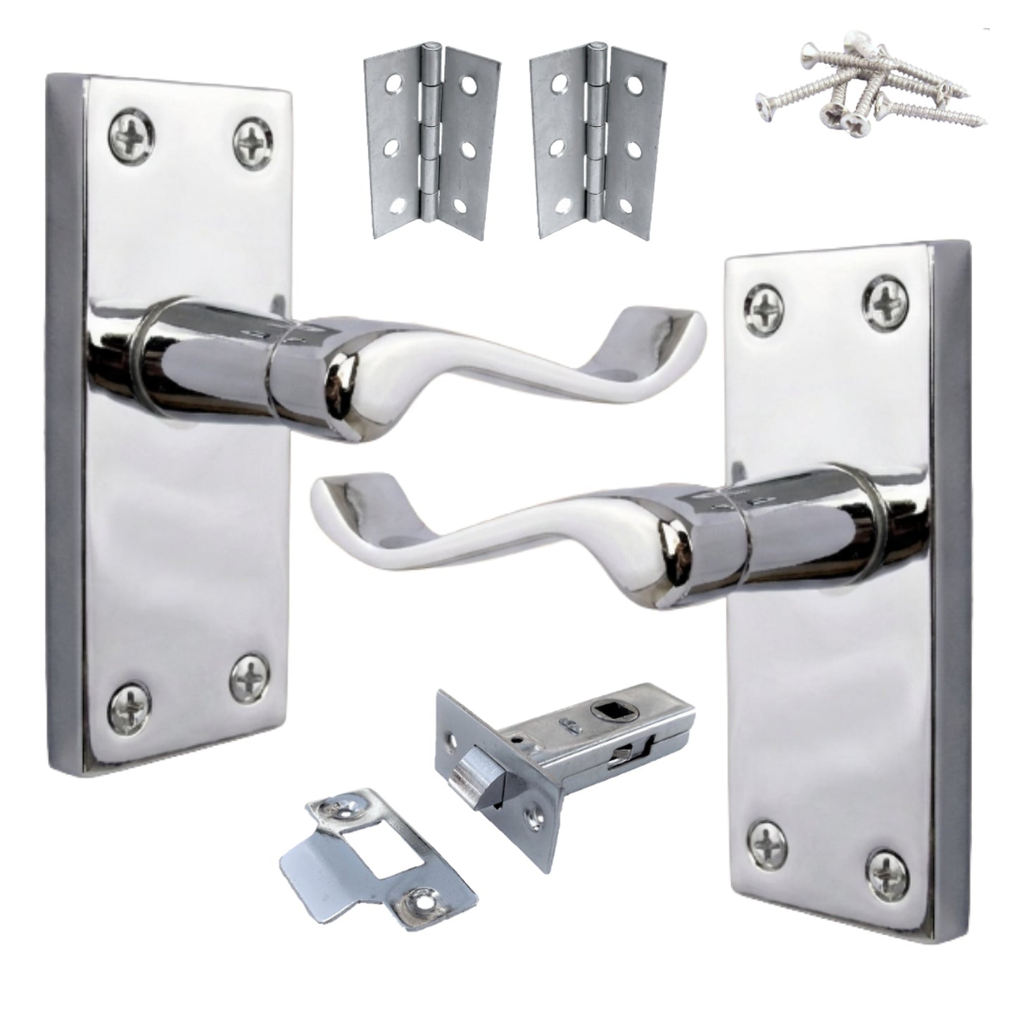 Marketplace JPG companion for Door Handles Victorian Scroll Lever Latch - Chrome Pack Hinges 118 X 40mm
