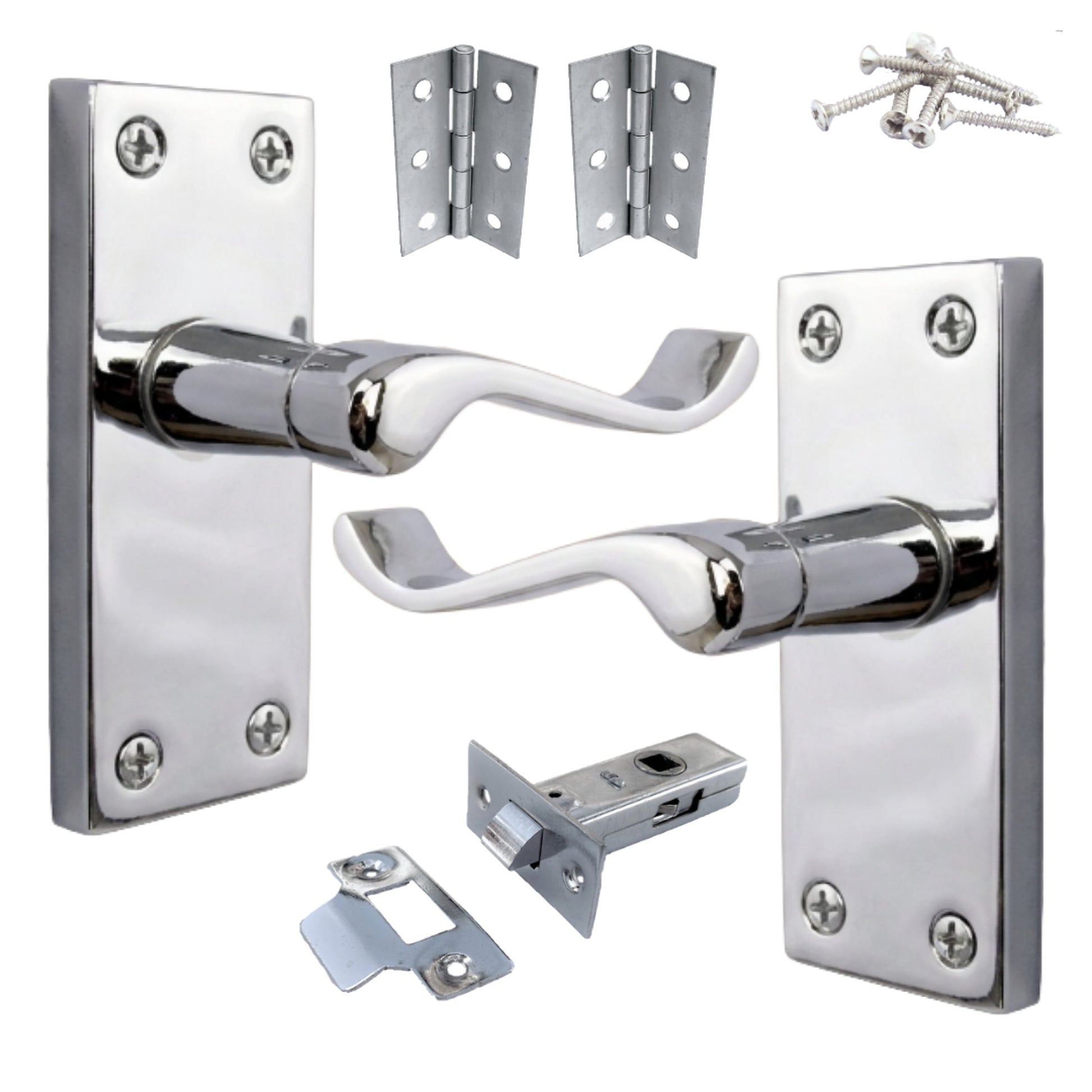 Marketplace JPG companion for Door Handles Victorian Scroll Lever Latch - Chrome Pack Hinges 118 X 40mm