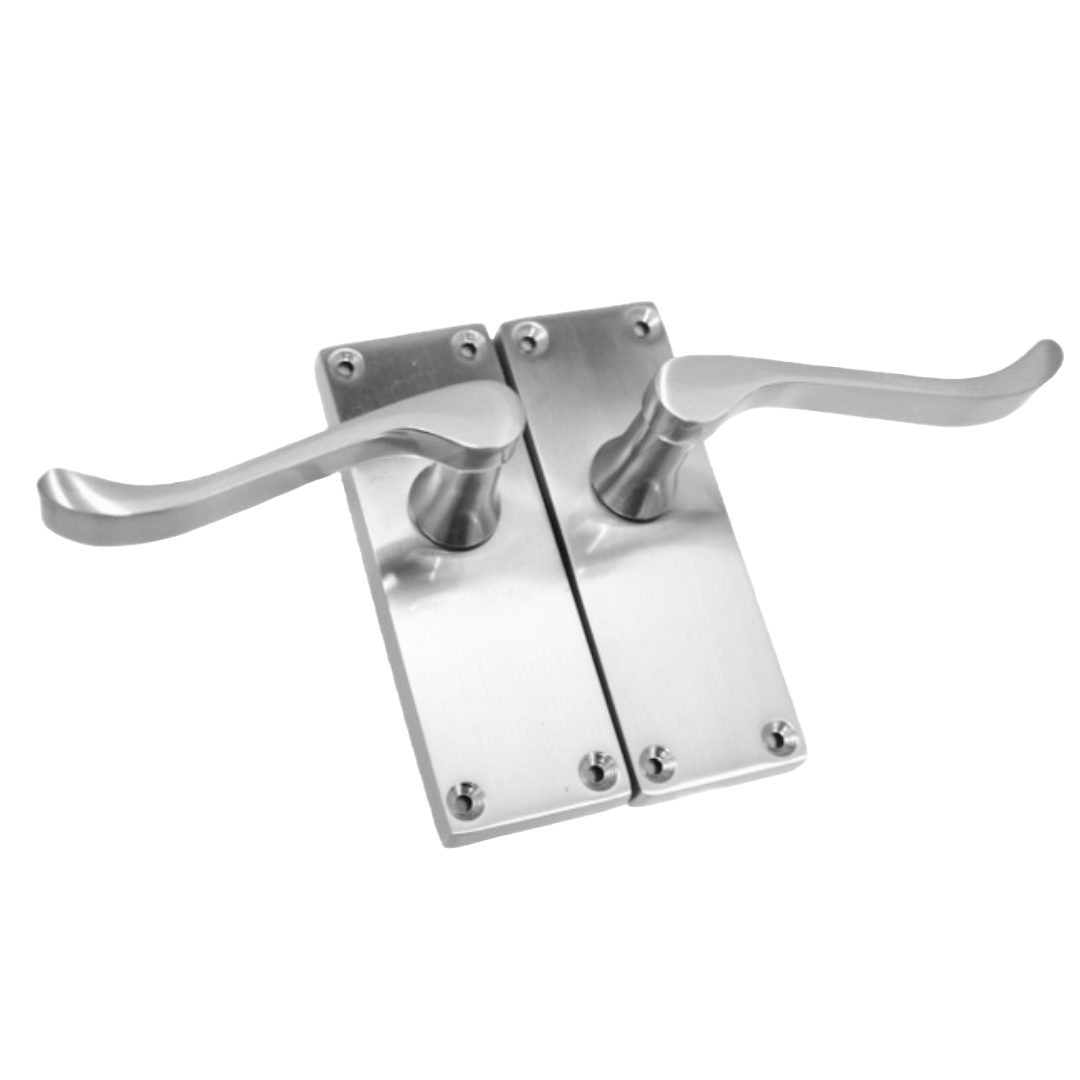 Door Handles Scroll Lever Internal Latch - Chrome Satin Pack Hinges 118 x 40mm